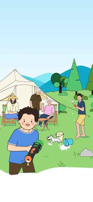 家庭户外露营活动插画：欢乐夏日时光