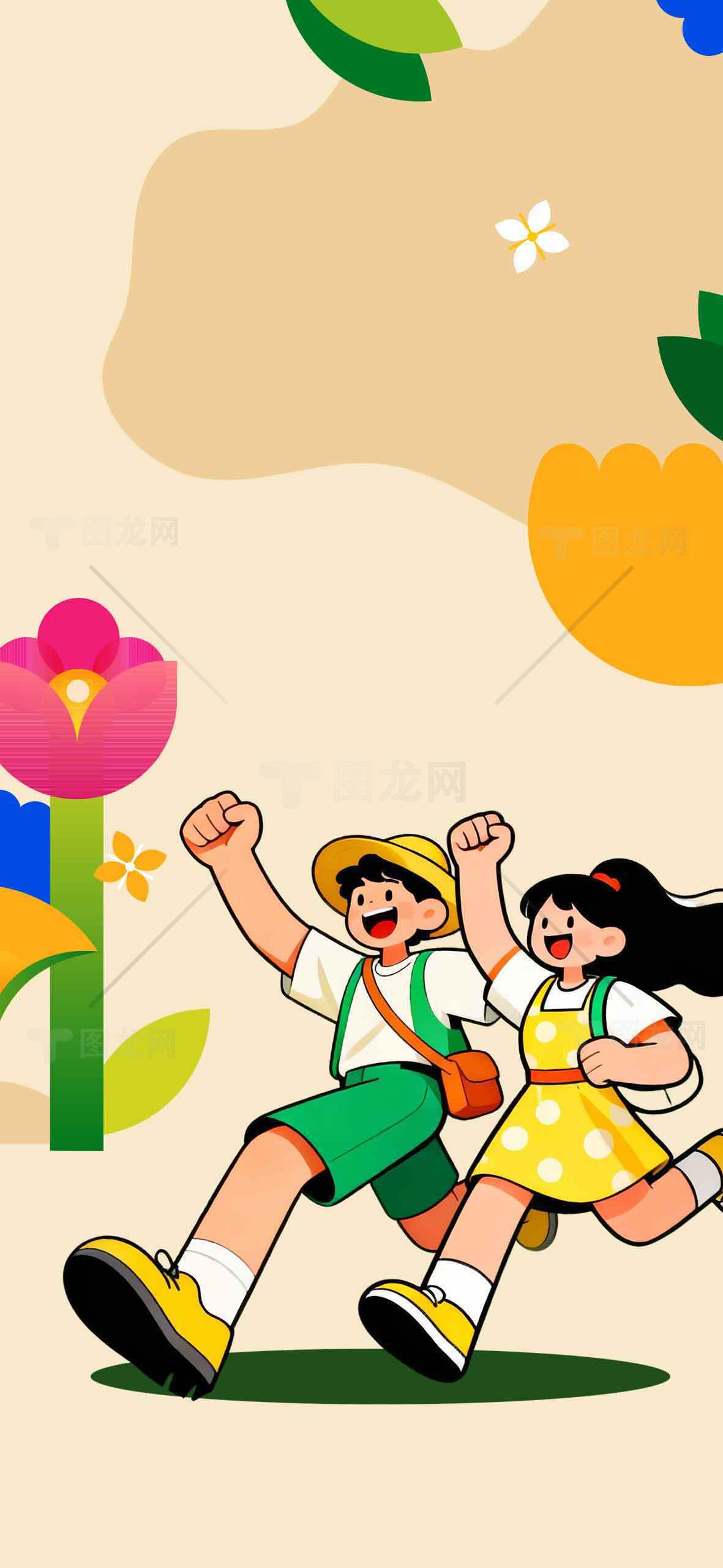 春日郊游卡通插画素材