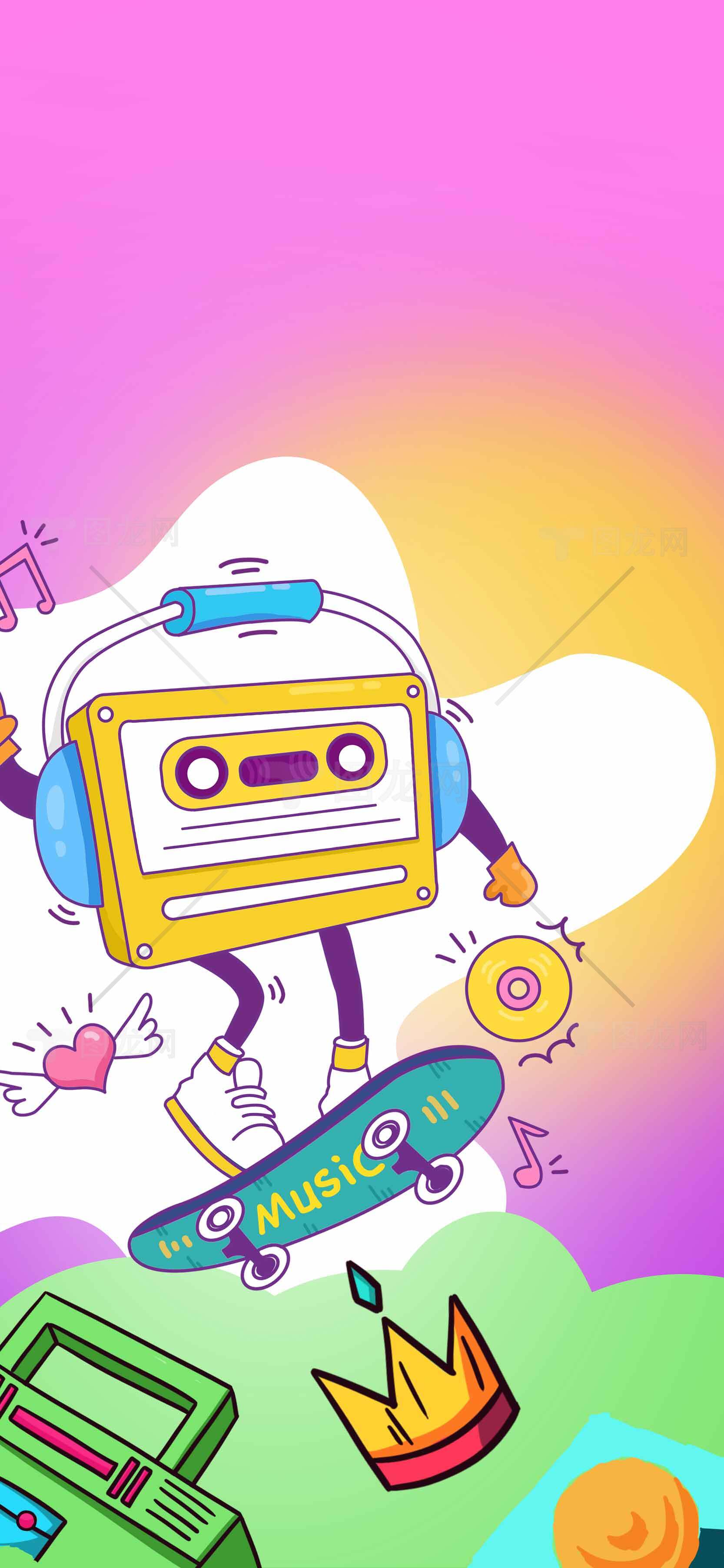 复古卡带滑板插画设计素材