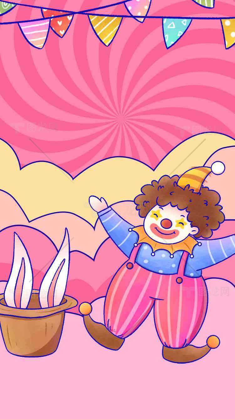 欢乐小丑与魔术帽插画背景素材