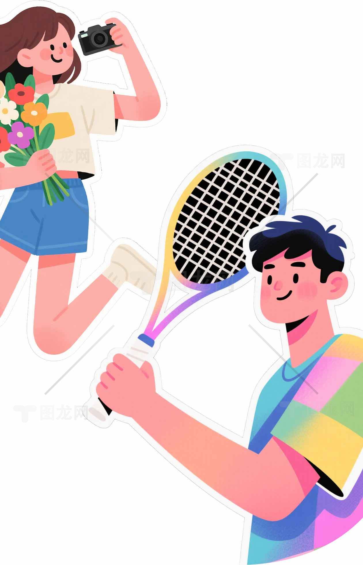 卡通风格运动与摄影主题插画素材