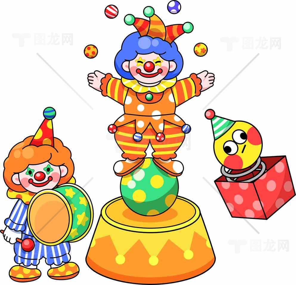 卡通小丑插画：欢乐马戏团主题设计素材