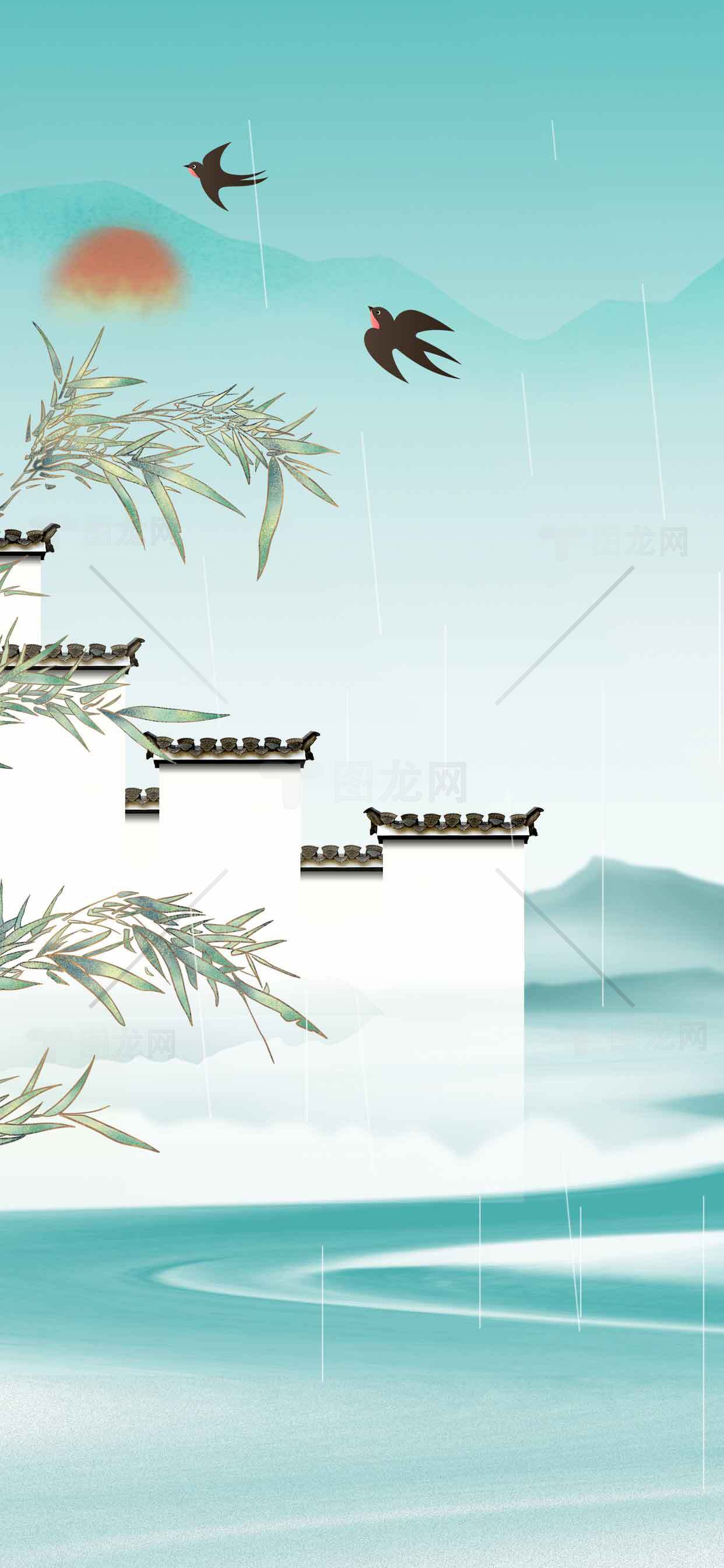 中国风水墨长城背景图片素材