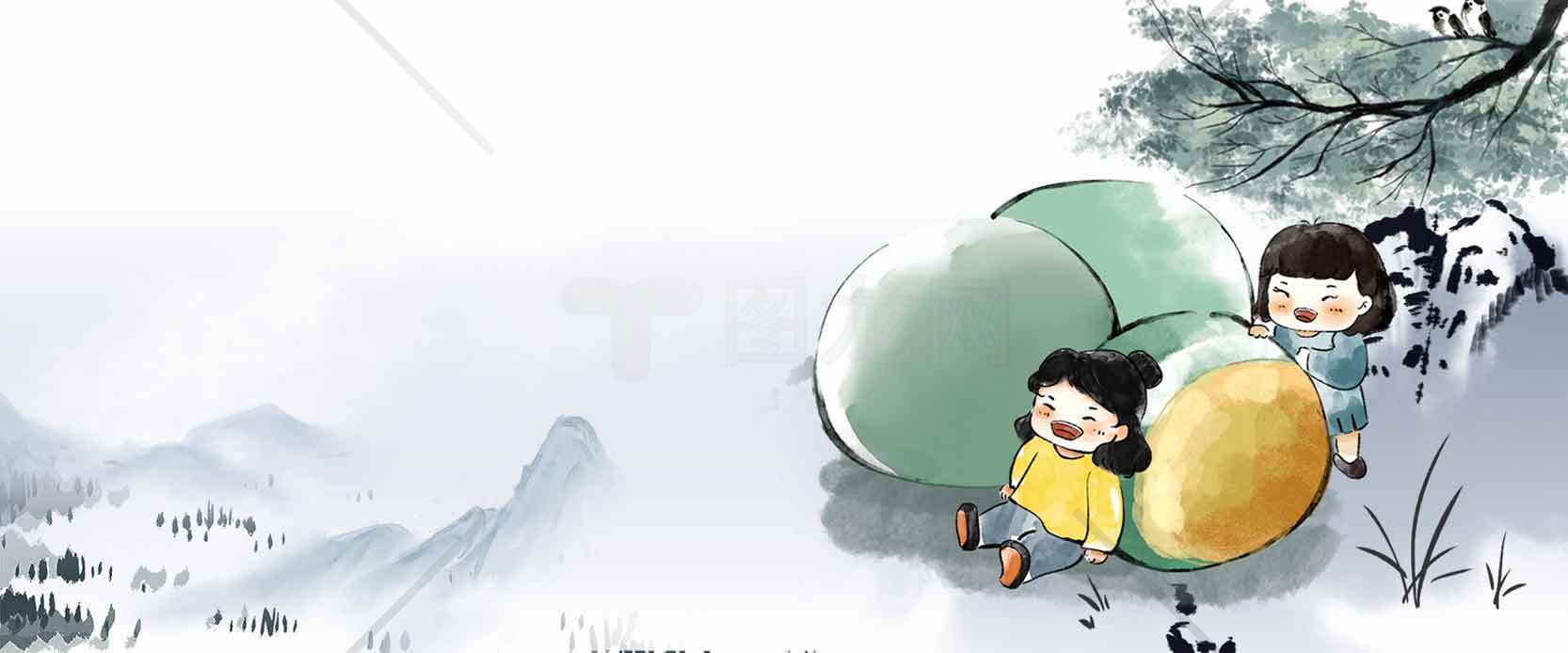 卡通风格山水画背景与儿童插画设计素材