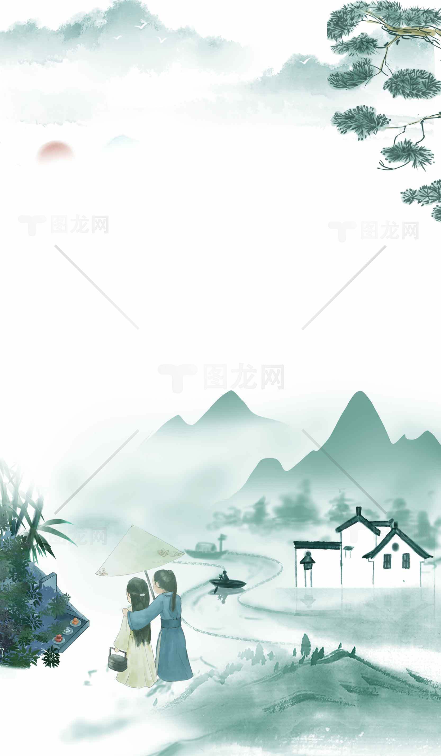 高清唯美山水画中国风背景图片素材