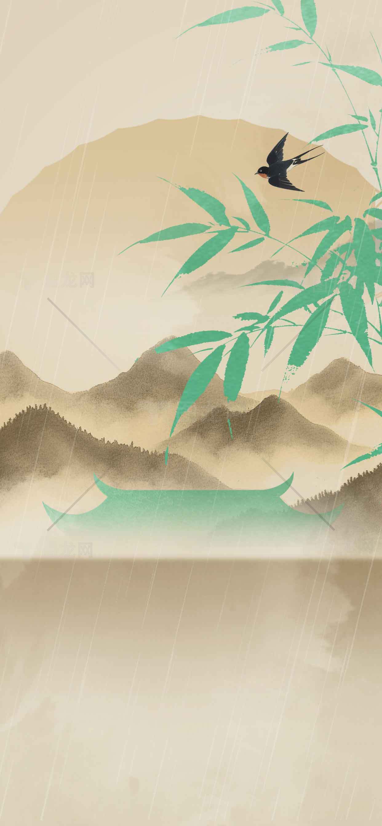 中国风山水画背景素材图片下载