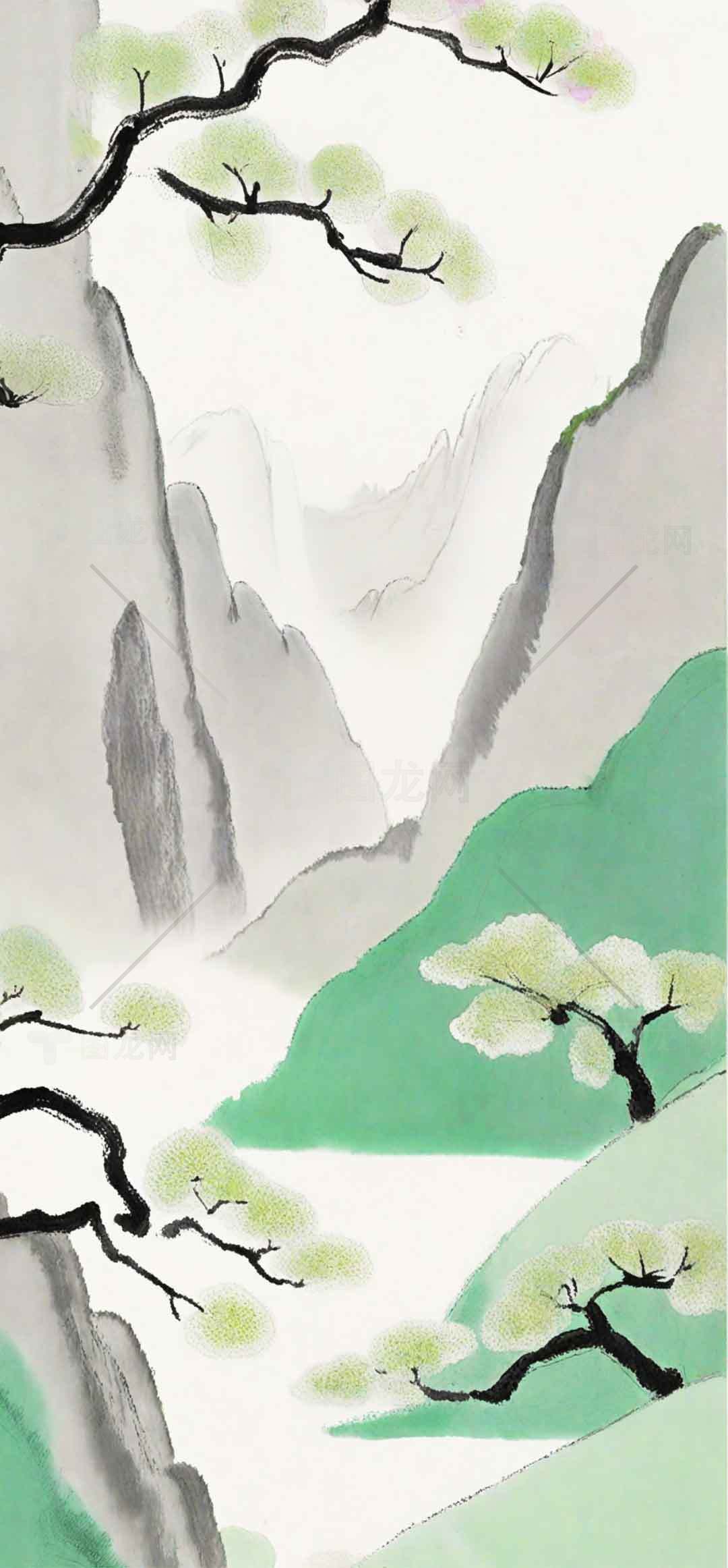 中国山水画：传统水墨艺术与自然之美素材