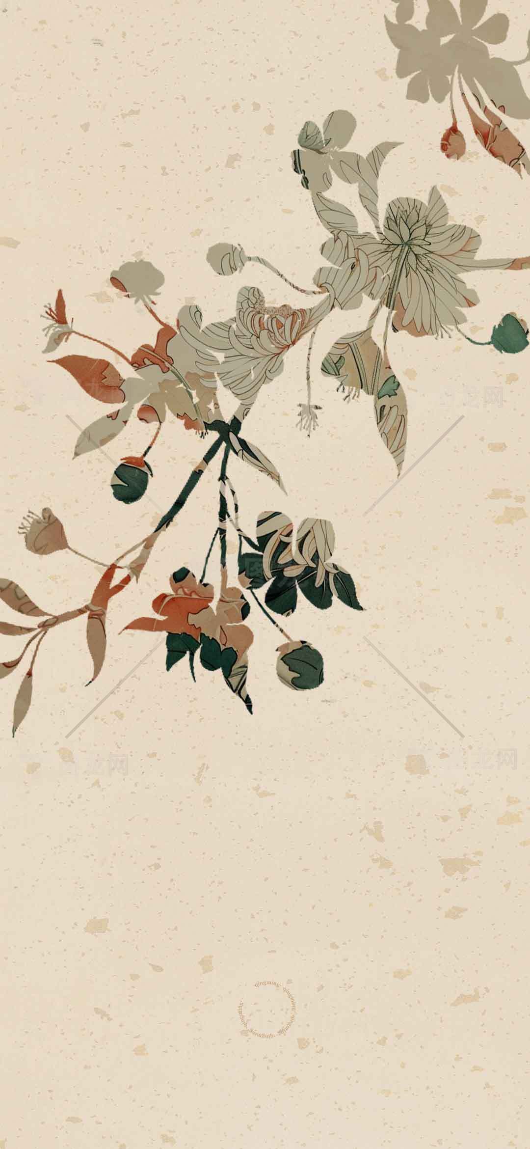 中国风花卉插画背景图片素材