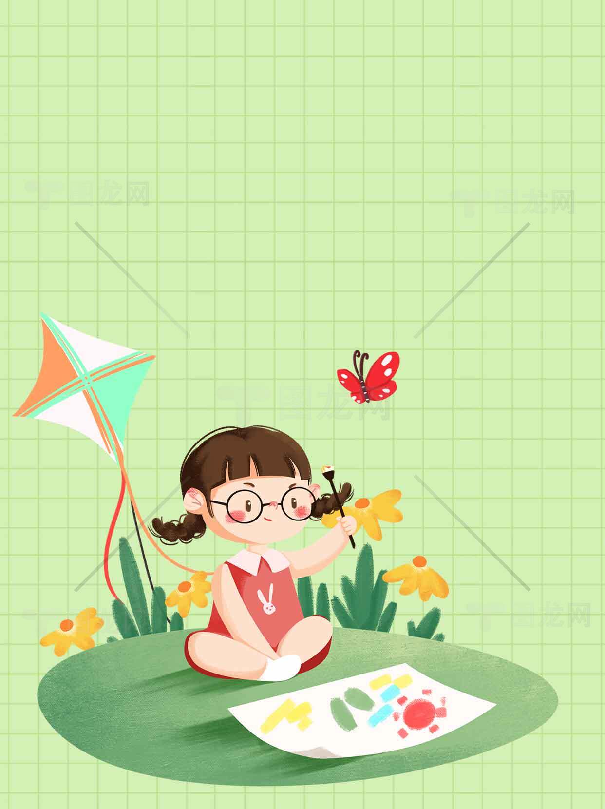 儿童绘画与风筝主题插画设计素材