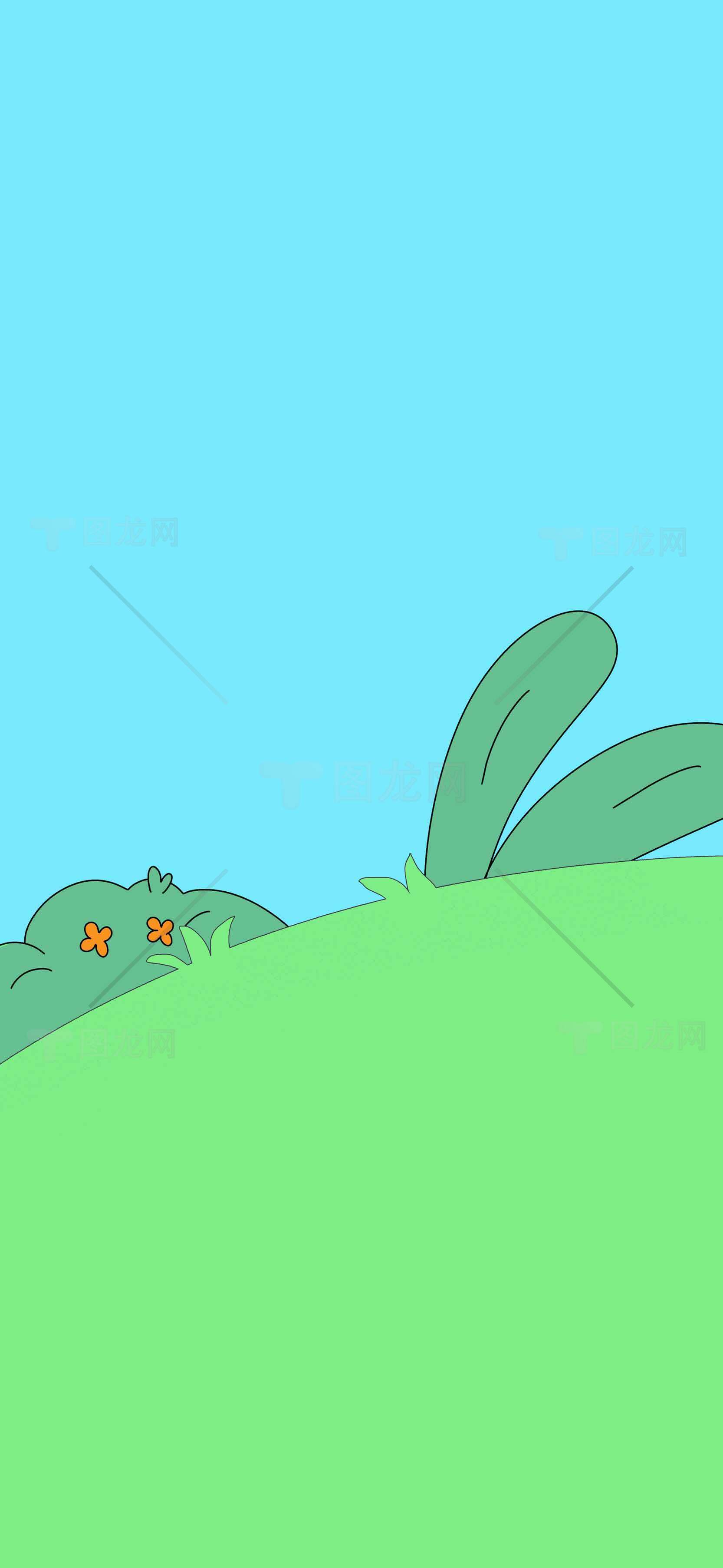 可爱卡通风格草地与蓝天插画背景素材