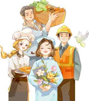 职业角色插画：多样职业与和平象征
