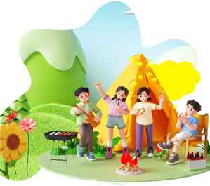 家庭户外露营烧烤活动插画