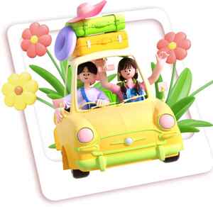 欢乐卡通风格自驾游插画图片