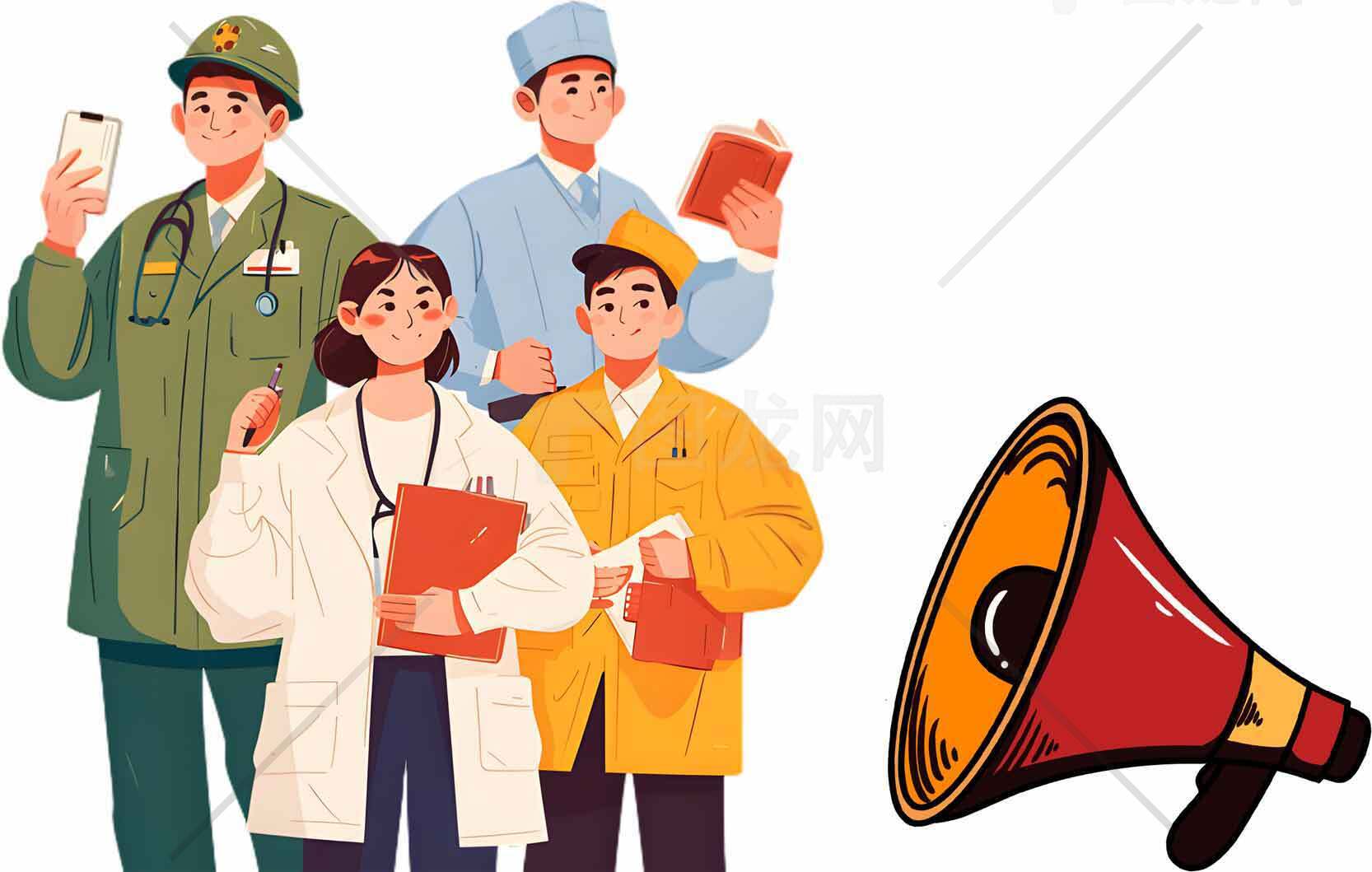 职业角色与宣传主题插画设计素材