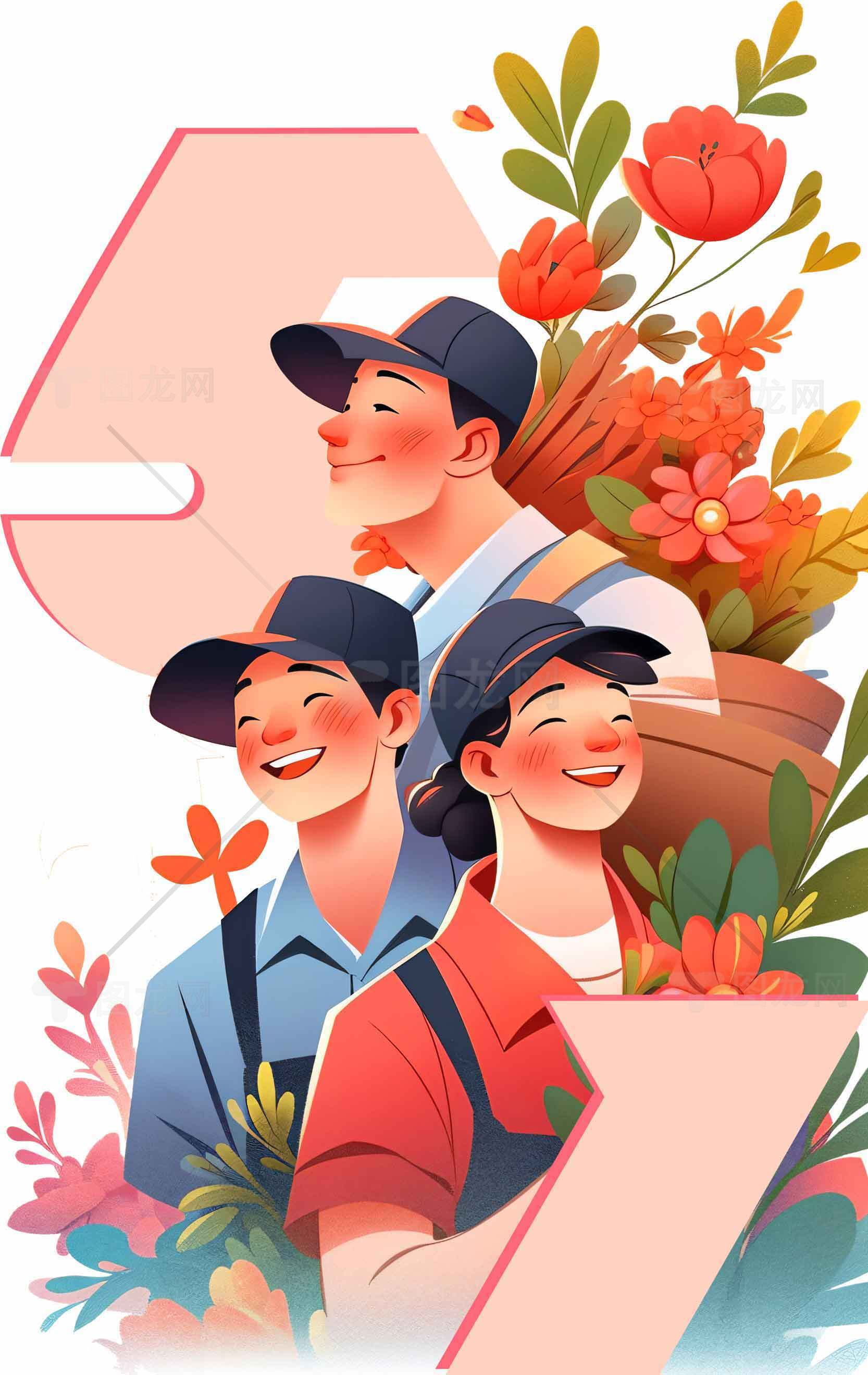 庆祝劳动者的插画设计素材