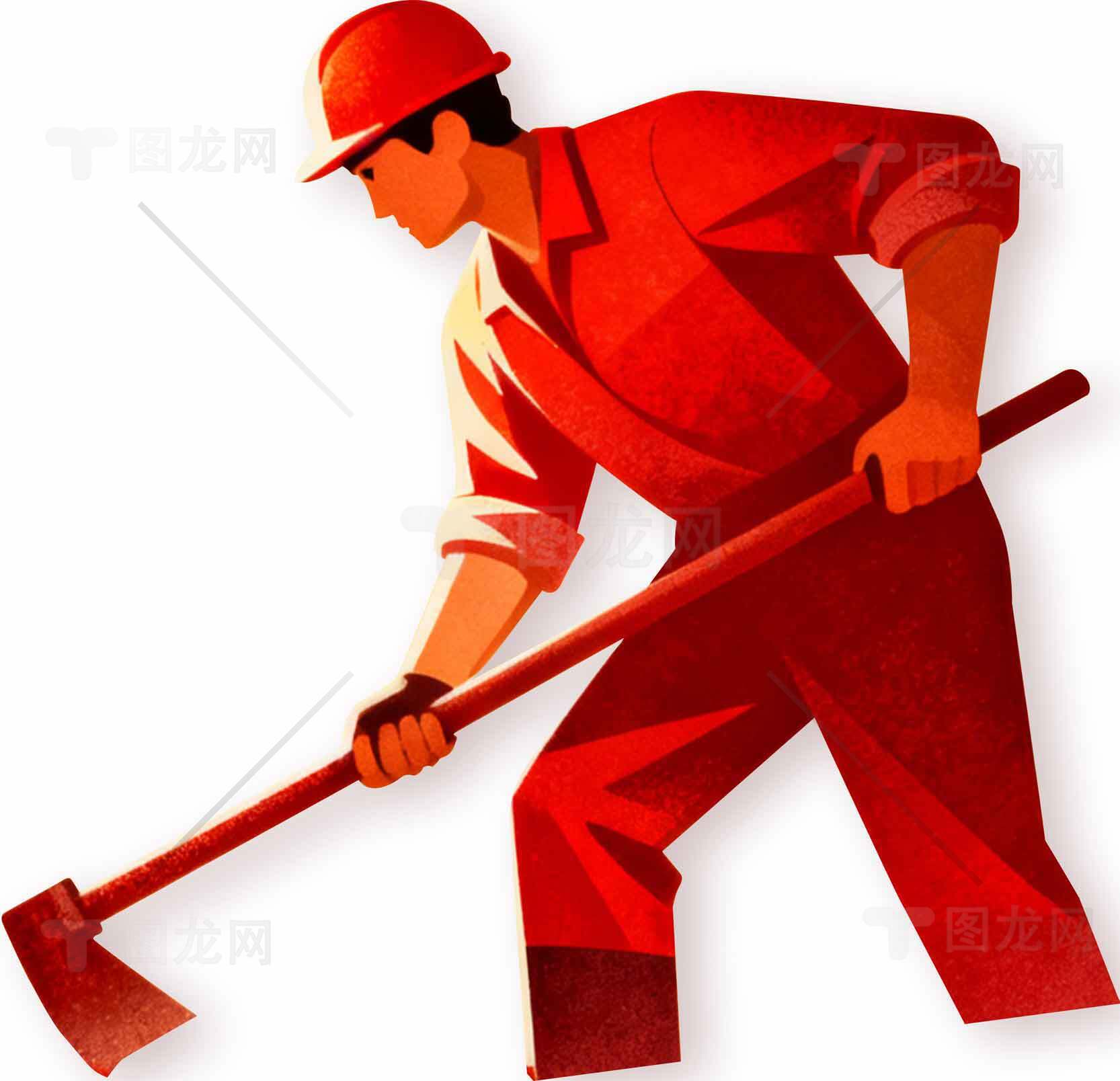 红色劳动者插画：勤劳与奉献的象征素材