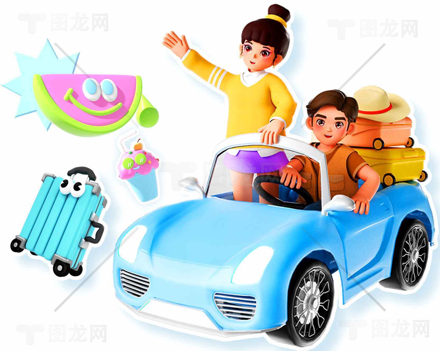 亲子旅行玩具车图片-趣味假日出行场景素材