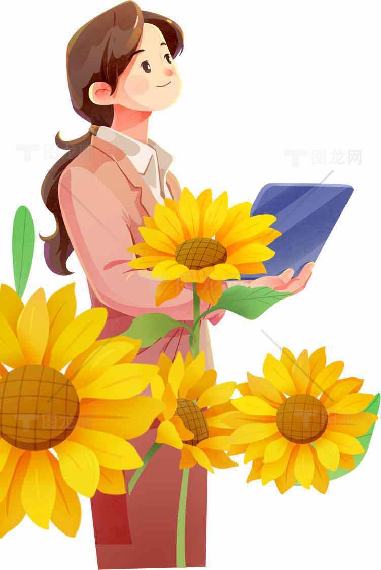 向日葵与职场女性插画设计素材