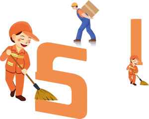 劳动节卡通工人形象设计，橙色主题字体创意