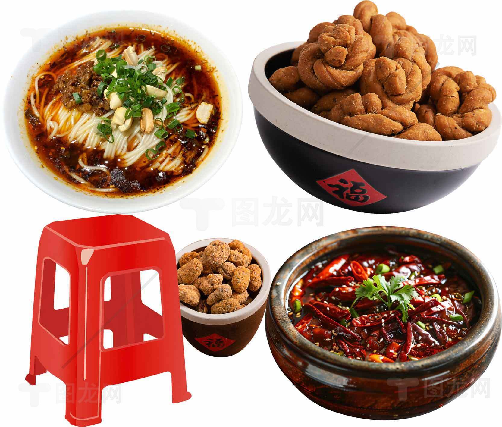 四川特色美食合集：红油面、辣椒酱与小吃素材