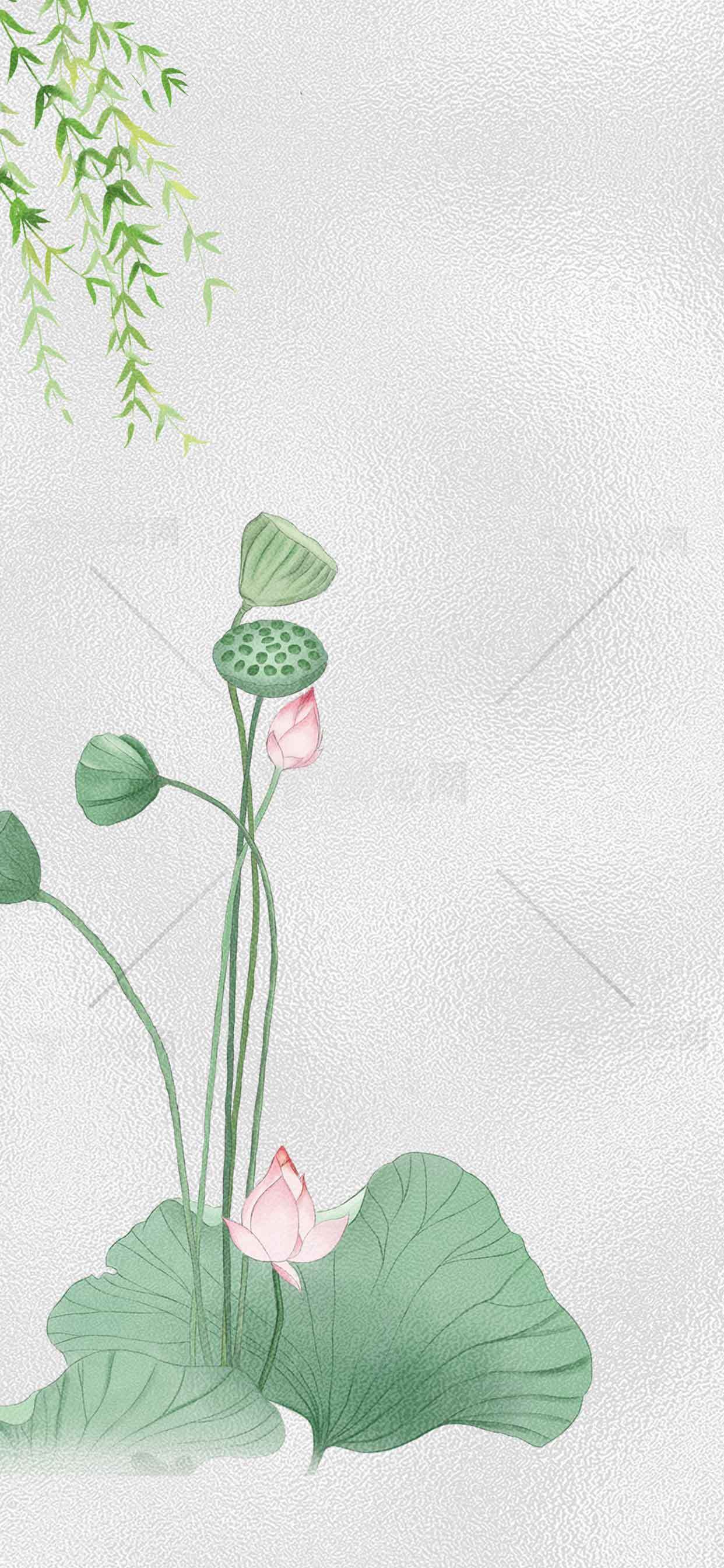 唯美荷花水墨画背景图片素材