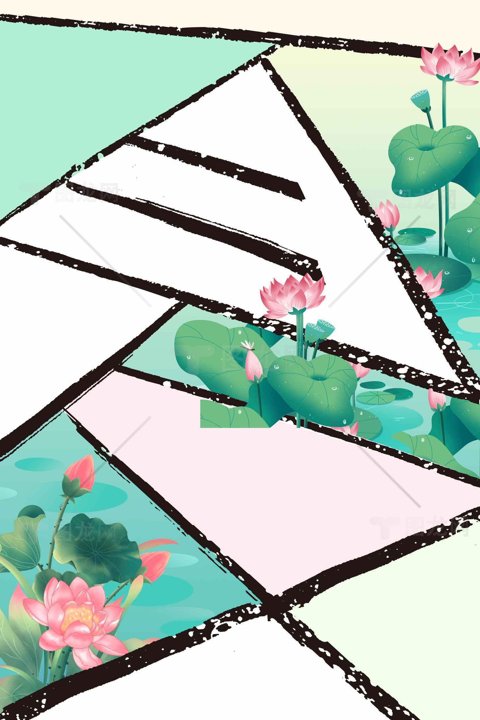 清新荷花插画背景设计图片素材