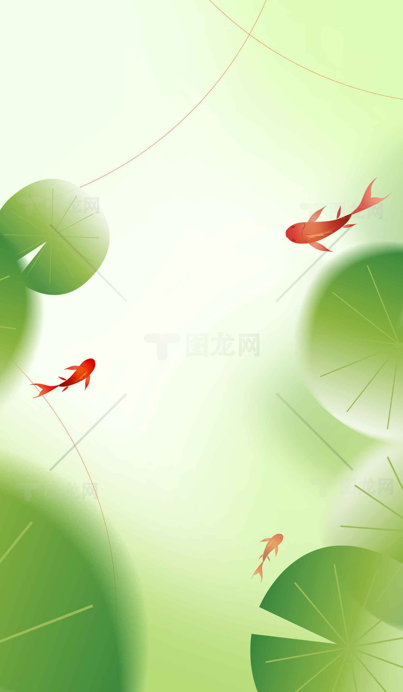 清新荷叶与金鱼背景插画设计素材