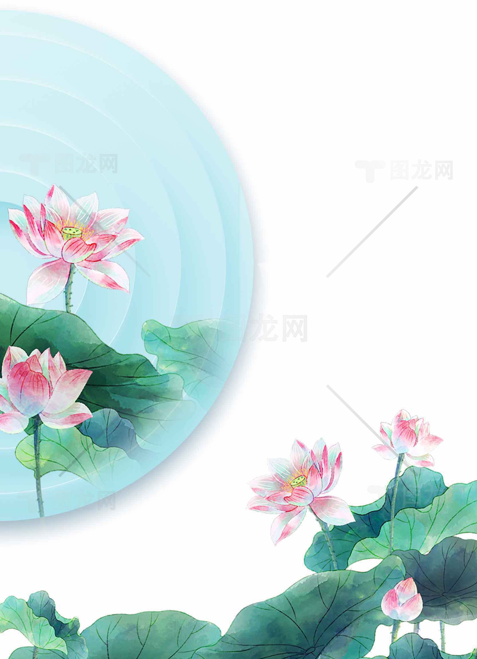 清新水彩荷花背景图片素材
