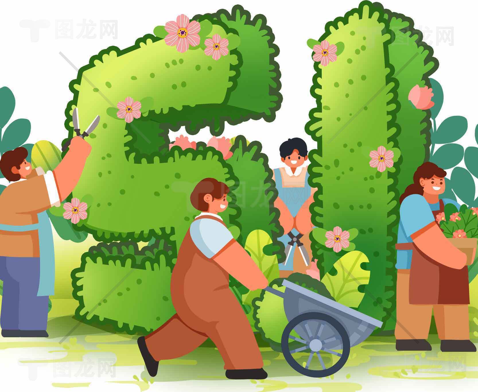 劳动节园艺主题插画设计素材