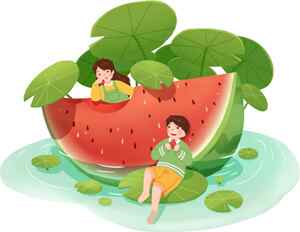 夏日清新西瓜童趣插画
