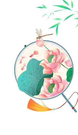 唯美荷花团扇插画设计