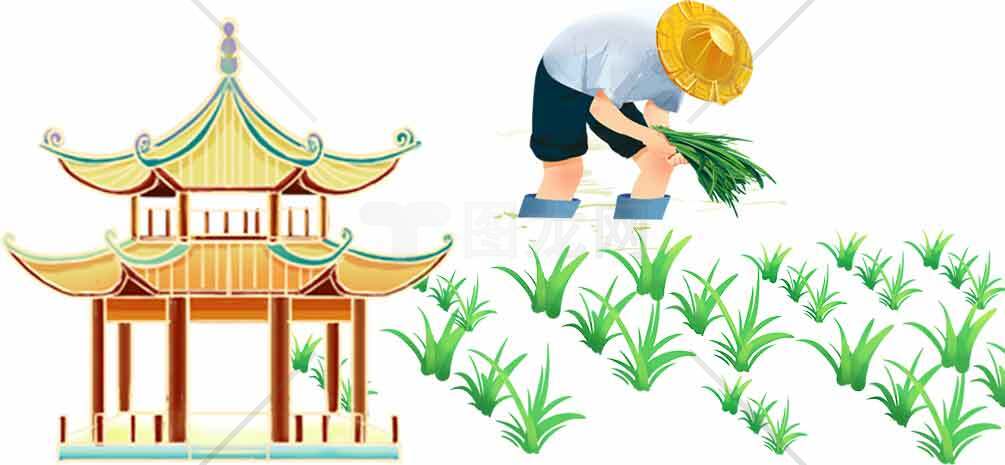 中国传统农耕与建筑文化插画素材