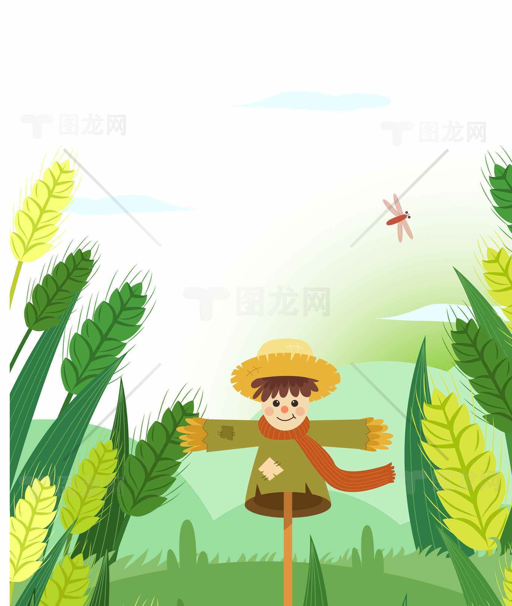 田野稻草人创意插画设计素材