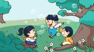 儿童户外玩耍插画：快乐的泡泡时光