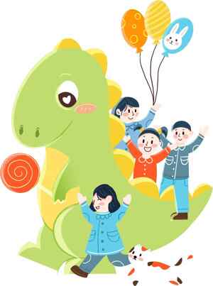 儿童与恐龙卡通插画
