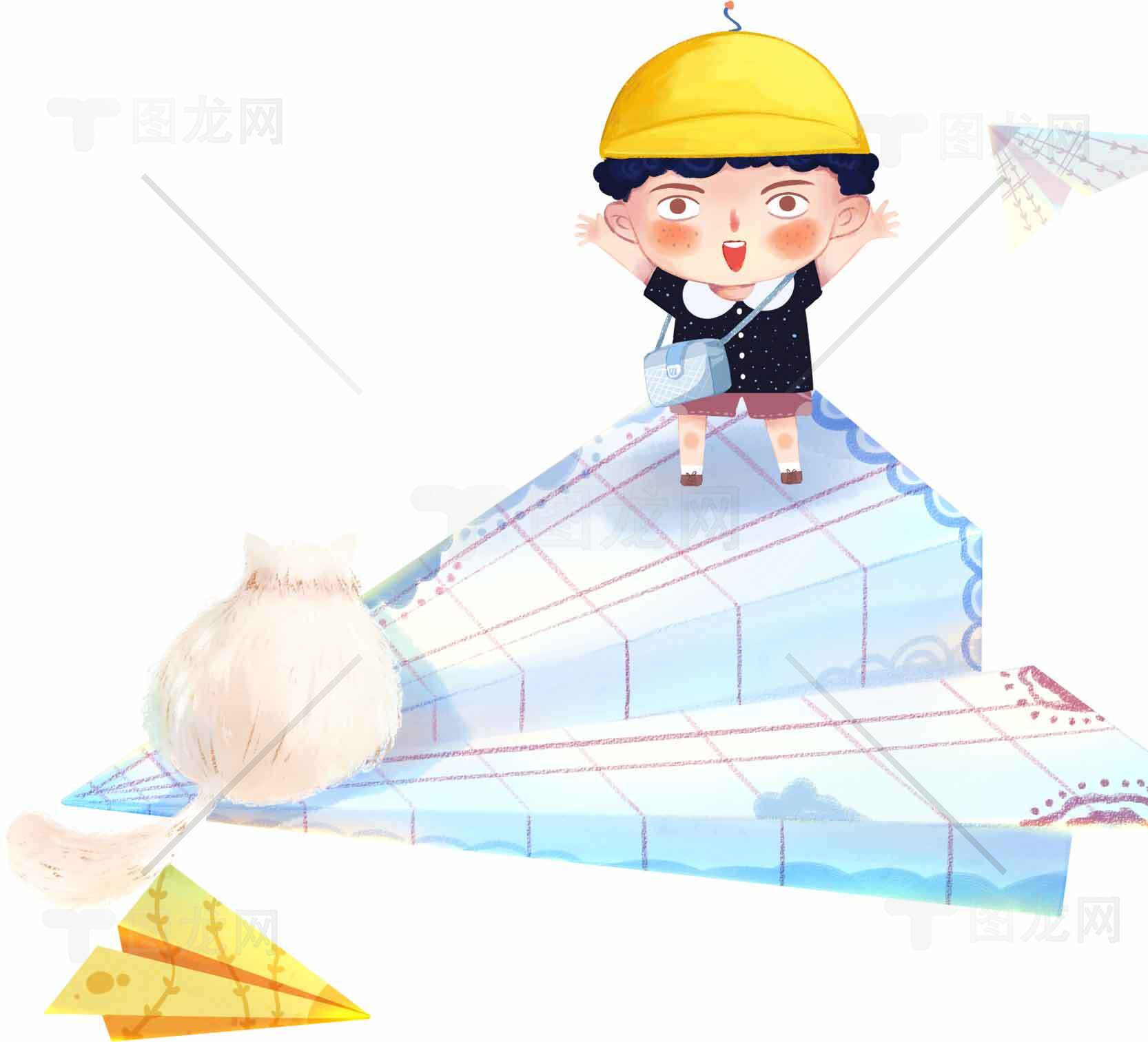 儿童与纸飞机插画设计素材