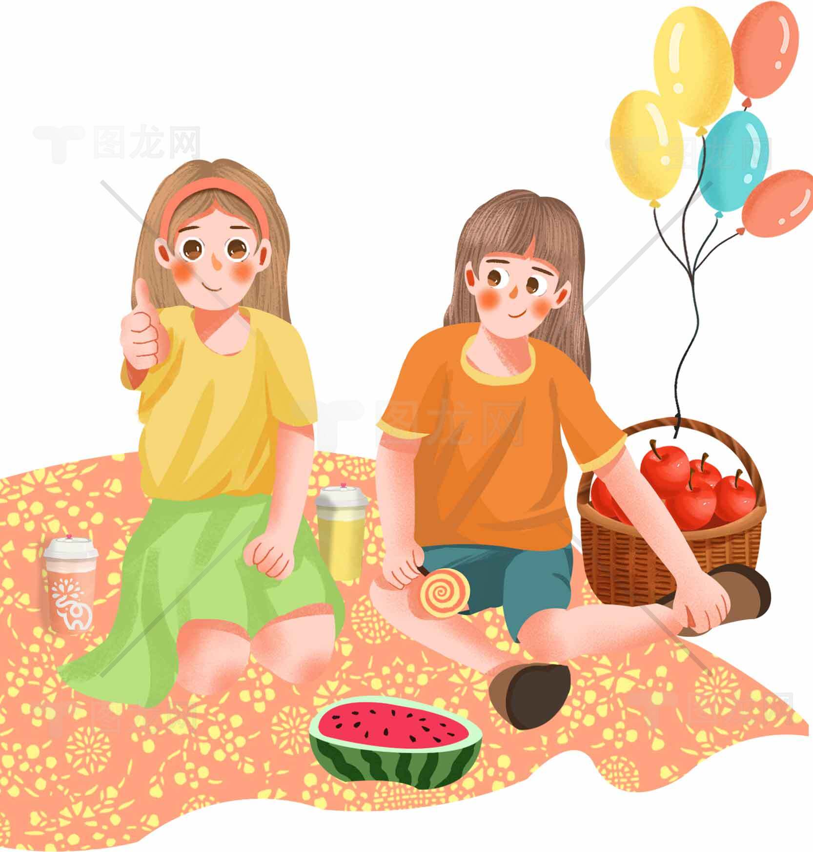 夏日野餐儿童插画图片素材