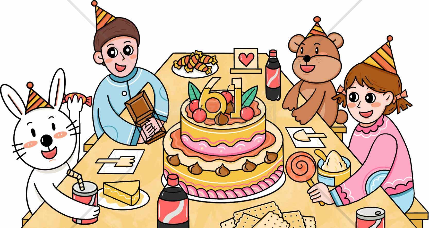 儿童生日聚会插画设计素材