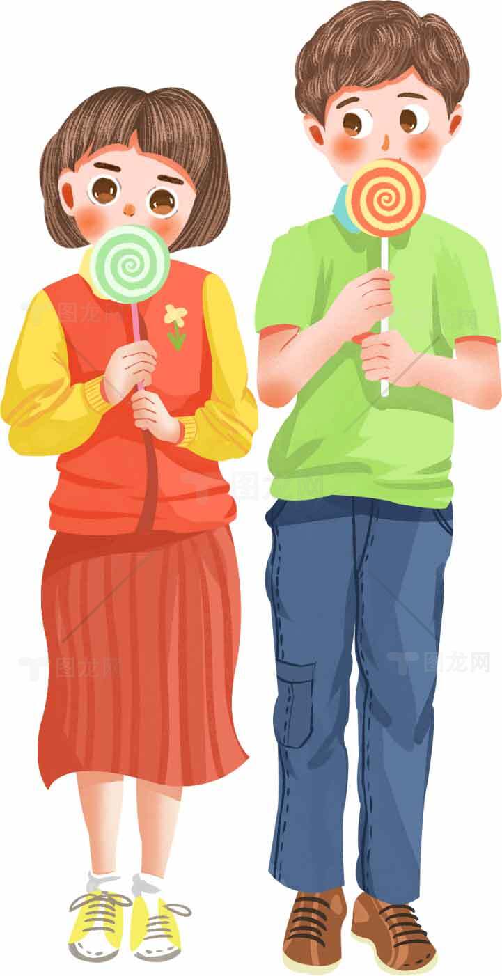 卡通儿童手持棒棒糖插画图片素材
