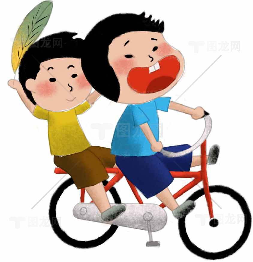 儿童骑自行车卡通插画素材
